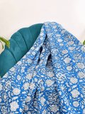 High Quality Hand dyed Shibori Kantha Throws in 100% Cotton-Blue Floral Burst White Gardenia
