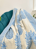 High Quality Hand dyed Shibori Kantha Throws in 100% Cotton-Indian Blankets Summer White Blue Pineapple Stripe