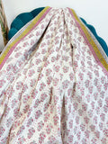 High Quality Hand dyed Shibori Kantha Throws in 100% Cotton-White Pink Yellow Jaipur Floral Henna Pottery Border