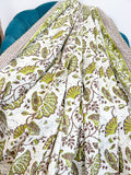 High Quality Hand dyed Shibori Kantha Throws in 100% Cotton-White Olive Green Waterlily Garden Stripe