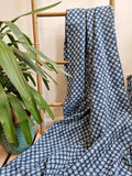 High Quality Hand dyed Shibori Kantha Throws in 100% Cotton-Floral Indigo Blue White Mini