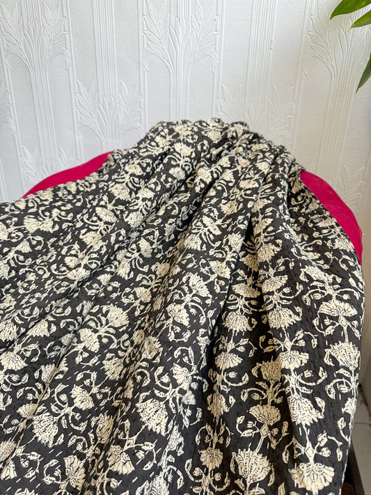 High Quality Hand dyed Shibori Kantha Throws in 100% Cotton-Black Beige Lotus