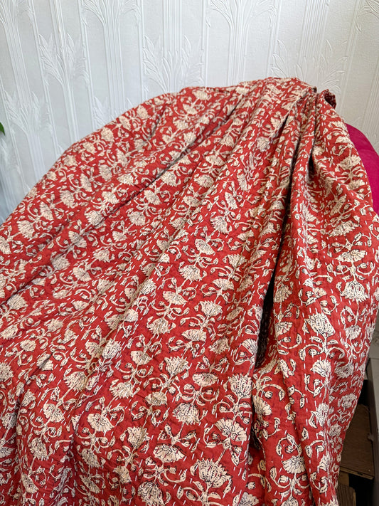 High Quality Hand dyed Shibori Kantha Throws in 100% Cotton-Earthen Autumn Red Beige Lotus