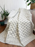 High Quality Hand dyed Shibori Kantha Throws in 100% Cotton-Elegant White Grey Tribal Motif Stripe
