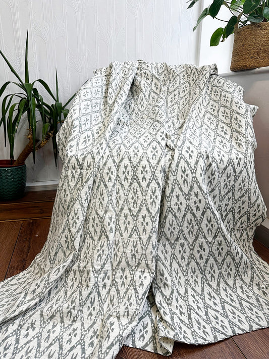 High Quality Hand dyed Shibori Kantha Throws in 100% Cotton-Grey Hue