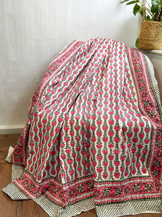 High Quality Hand dyed Shibori Kantha Throws in 100% Cotton-Pink floria