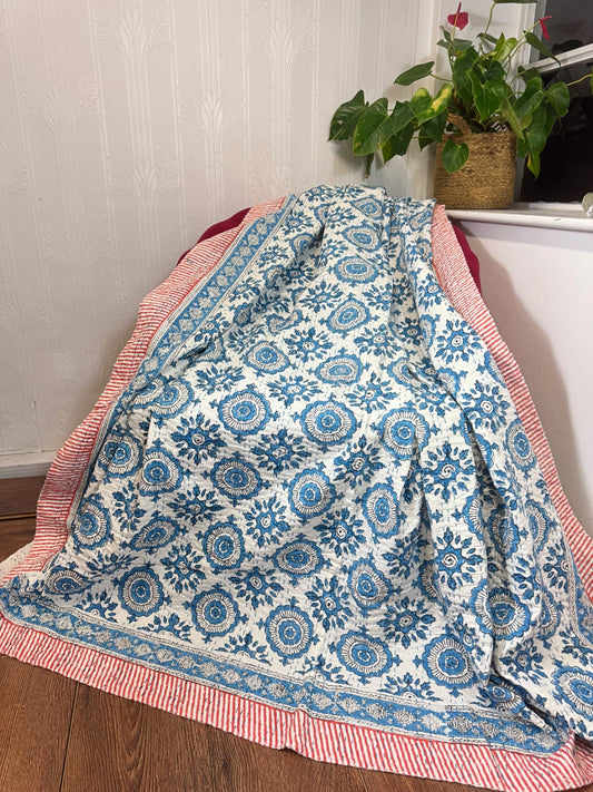 High Quality Hand dyed Shibori Kantha Throws in 100% Cotton-Blue pink