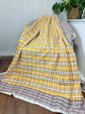 High Quality Hand dyed Shibori Kantha Throws in 100% Cotton-Yellow zigzag