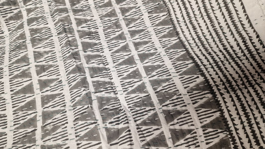 High Quality Hand dyed Shibori Kantha Throws in 100% Cotton-Grey Zig zag
