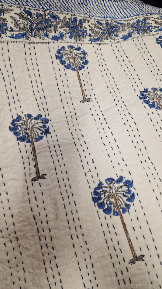 High Quality Hand dyed Shibori Kantha Throws in 100% Cotton-blue hue