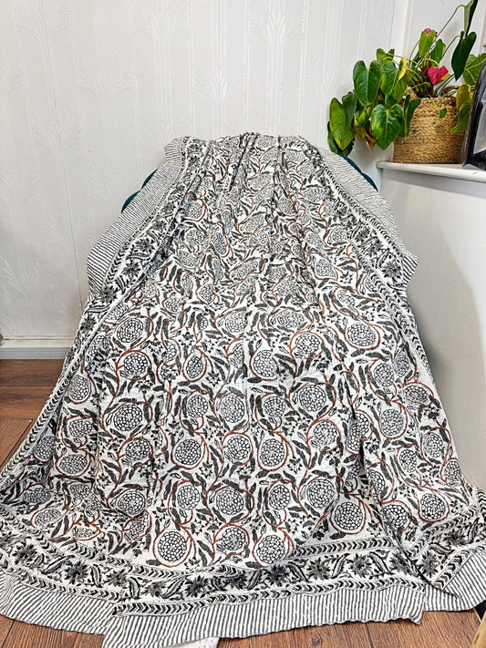 High Quality Hand dyed Shibori Kantha Throws in 100% Cotton-Grey printed hue
