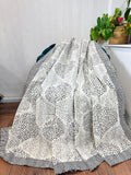 High Quality Hand dyed Shibori Kantha Throws in 100% Cotton-White Black Grey Mono Geometric Pattern