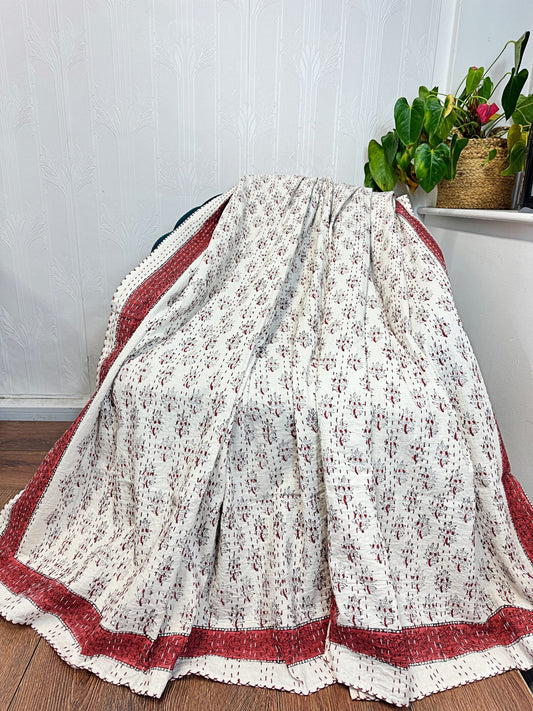 High Quality Hand dyed Shibori Kantha Throws in 100% Cotton-Red small motif