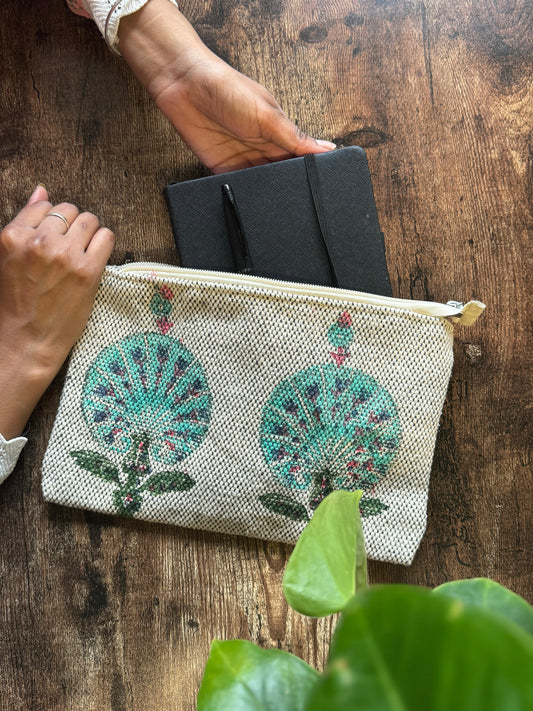 Handcrafted Artisanal Laptop Sleeve – Stylish Protection with a Personal Touch Blue beige