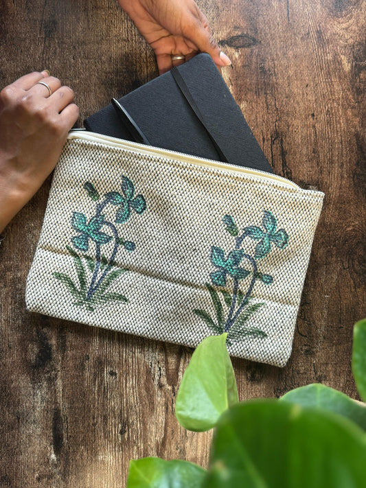 Handcrafted Artisanal Laptop Sleeve – Stylish Protection with a Personal Touch Blue hue flora