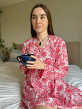 Relaxed Fit Cotton Night Shirt  Pink with white