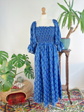 Midi Paisley Denim Blue Floral Silk Blend Dress Colourful Summer Elegant Comfy Wedding High Tea Daywear Casual | Mommy Girly Chic Boho