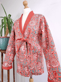 Cotton quilted open jacket with dori Peach