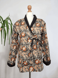 Cotton quilted open jacket with dori Black