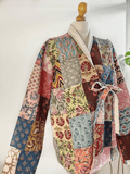 Cotton quilted open jacket with dori White patchwork