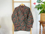 Cotton quilted open jacket with dori Olive green