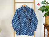 Cotton quilted open jacket with dori blue with small motif