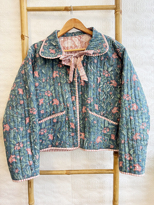 Cotton quilted open jacket pink