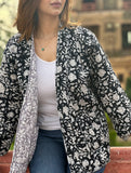 Cotton quilted open jacket Black Grey White Floral Gardenia