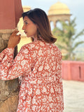 Cotton quilted open jacket  Elegant Terracotta Floral Olive Green Checks