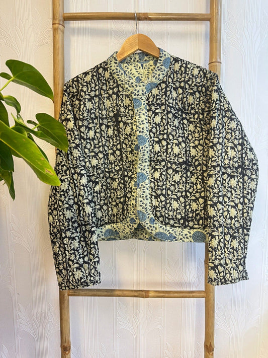Cotton quilted open jacket Mint Blue marigold