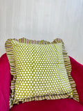 Quilted Cushion Cover green with white dots