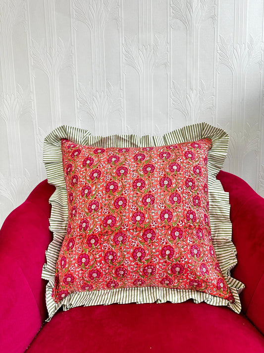 Quilted Cushion Cover Peach with small round flower
