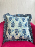 Quilted Cushion Cover with indigo flowers