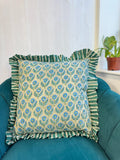Quilted Cushion Cover Green with Sky blue motif