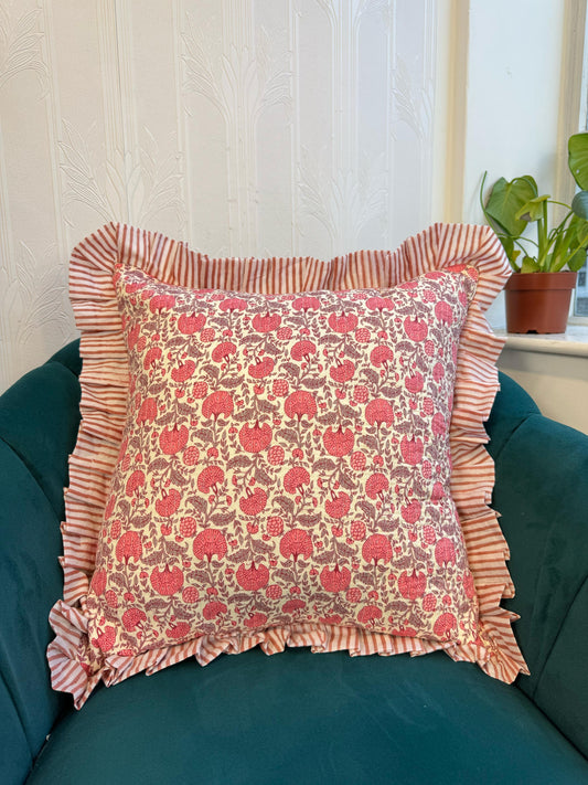Quilted Cushion Cover Beige with Red flowers
