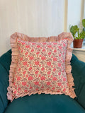 Quilted Cushion Cover Beige with Red flowers