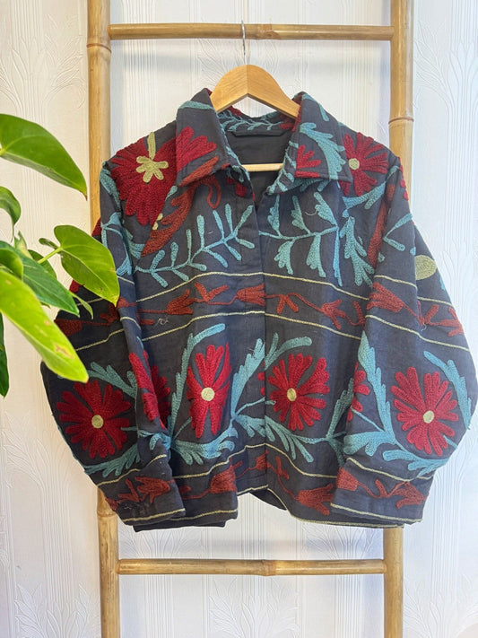 Artisan Suzani Embroidered Bolero Jacket Navy base