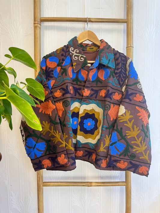 Artisan Suzani Embroidered Bolero Jacket Chocalate Brown