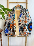 Boho Luxe Suzani Open Jacket with Fur Detailing Classic Elegant Slated beige