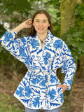 Traditional Suzani Belted Jacket – Hip-Length Elegance
Classic Elegant White Blue