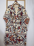 Suzani Hand Silk Thread Embroidered long length Kimono Classic Cream Ruby Red Slate Teal Autumn