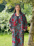 Suzani Hand Silk Thread Embroidered long length Kimono Classic Matt Navy Slated Teal Maroon