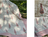 Handcrafted Waffle Quilts (Single) – Soft, Textured Comfort / Off-White Mulberry Pink, Green