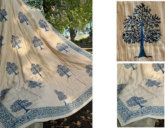 Handcrafted Waffle Quilts (Single) – Soft, Textured Comfort / Jasmine White Dark Blue