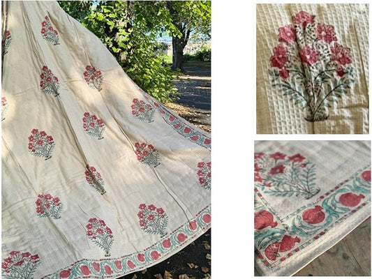 Handcrafted Waffle Quilts (Single) – Soft, Textured Comfort / Mordern White Beige Royal Red Green