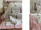 Handcrafted Waffle Quilts (King) – Soft, Textured Comfort / Elegant White Candy Pink Green
