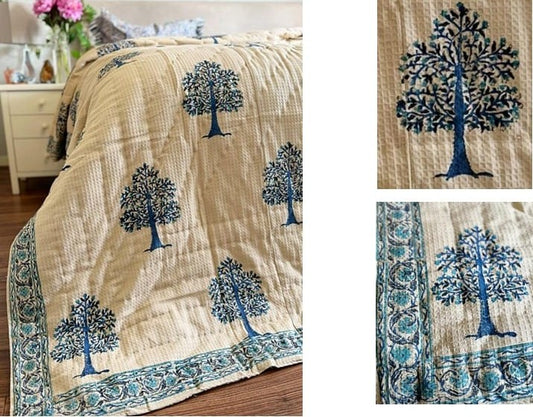 Handcrafted Waffle Quilts (King) – Soft, Textured Comfort / Gardenia White Royal Blue