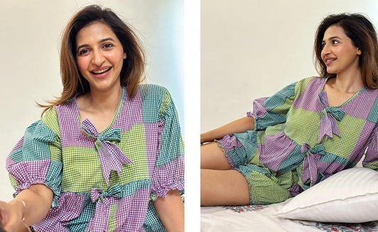 Summer Short Pyjama Set Green purple checks