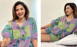 Summer Short Pyjama Set Green purple checks