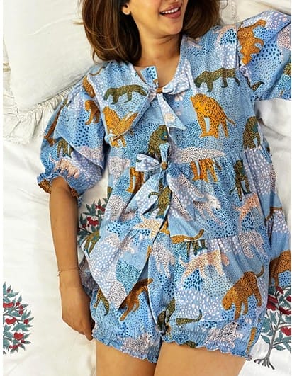 Summer Short Pyjama Set Blue Cheetah